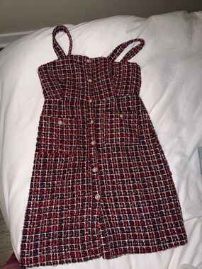 Classic Red & Black Tweed Button-Up dress